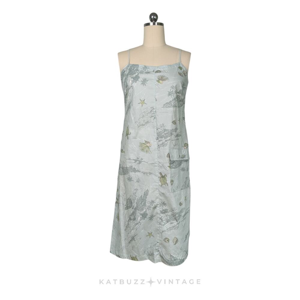 Turtle Mini Dress Green L Green Sundress Beachy Seashell Toille Cargo Cotton